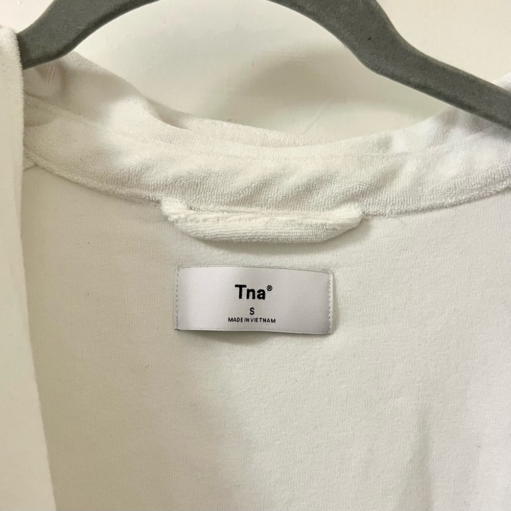 ARITZIA TNA Newcastle terry cloth short sleeve shirt button up v neck blouse top - Picture 4 of 9